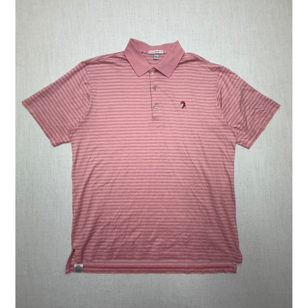 Peter Millar Polo Men L Pink White Striped Gasparilla Pirate Golf Korea Cotton